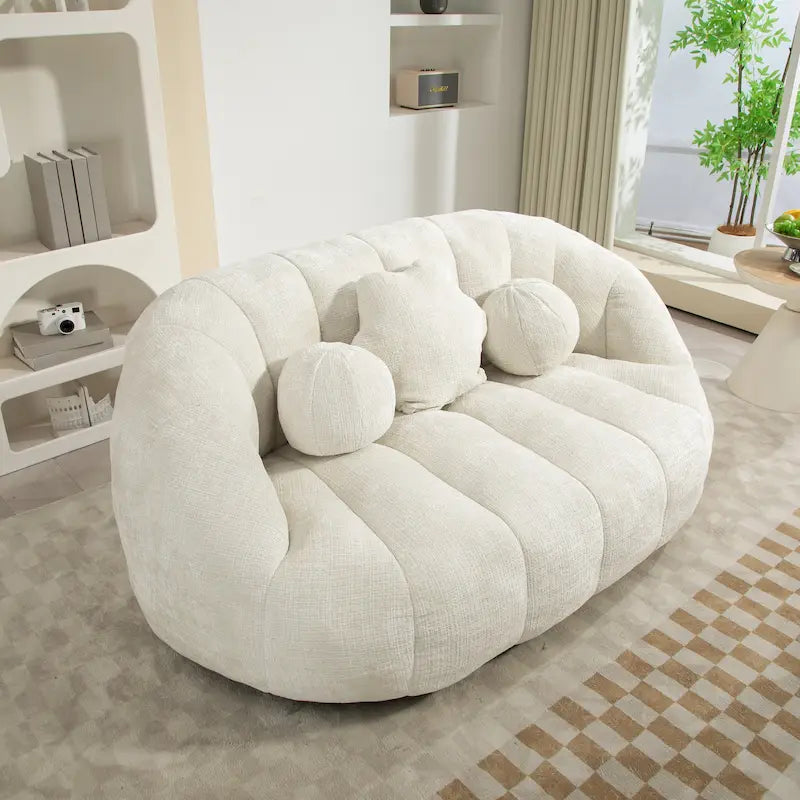 63.78" Chenille Upholstered Lounge Chair with High Density Foam – White