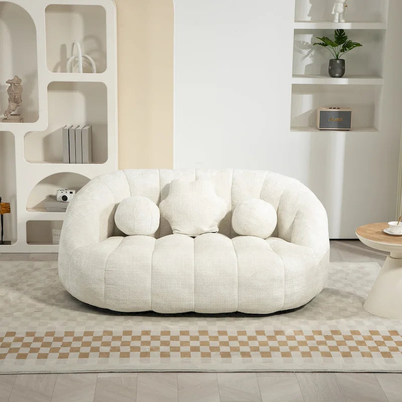 63.78" Chenille Upholstered Lounge Chair with High Density Foam – White
