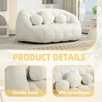 63.78" Chenille Upholstered Lounge Chair with High Density Foam – White