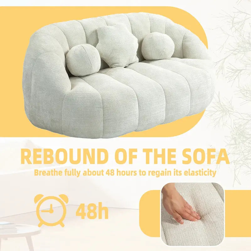 63.78" Chenille Upholstered Lounge Chair with High Density Foam – White