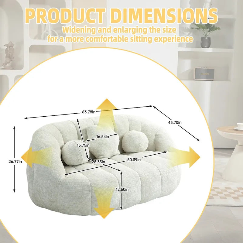 63.78" Chenille Upholstered Lounge Chair with High Density Foam – White