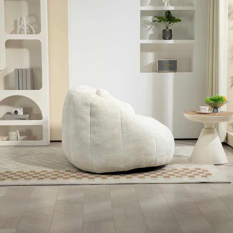63.78" Chenille Upholstered Lounge Chair with High Density Foam – White
