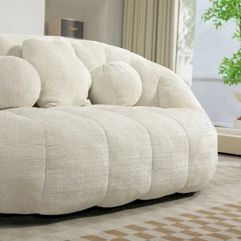 63.78" Chenille Upholstered Lounge Chair with High Density Foam – White