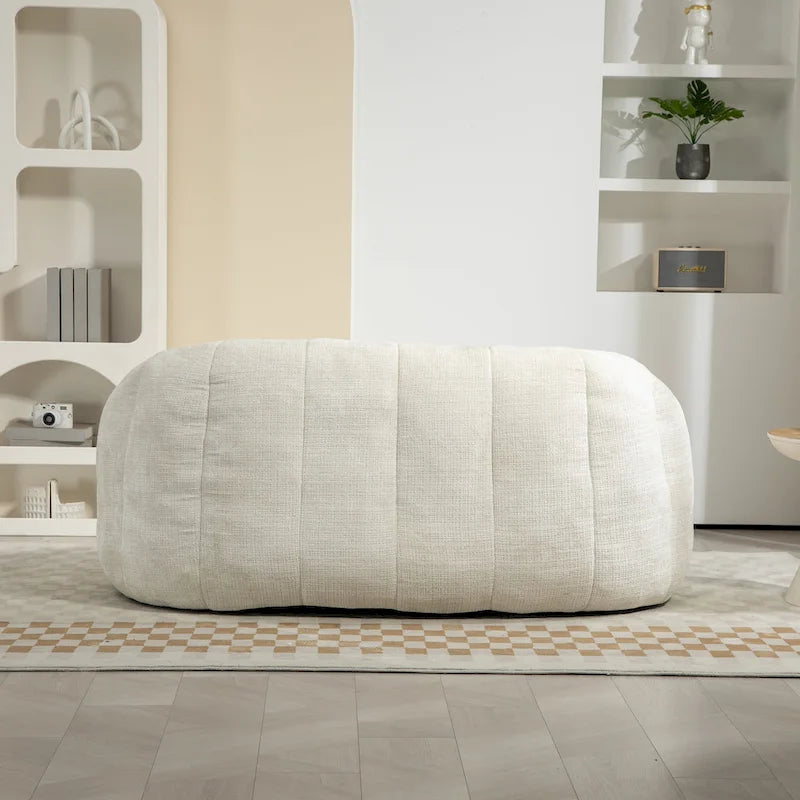 63.78" Chenille Upholstered Lounge Chair with High Density Foam – White