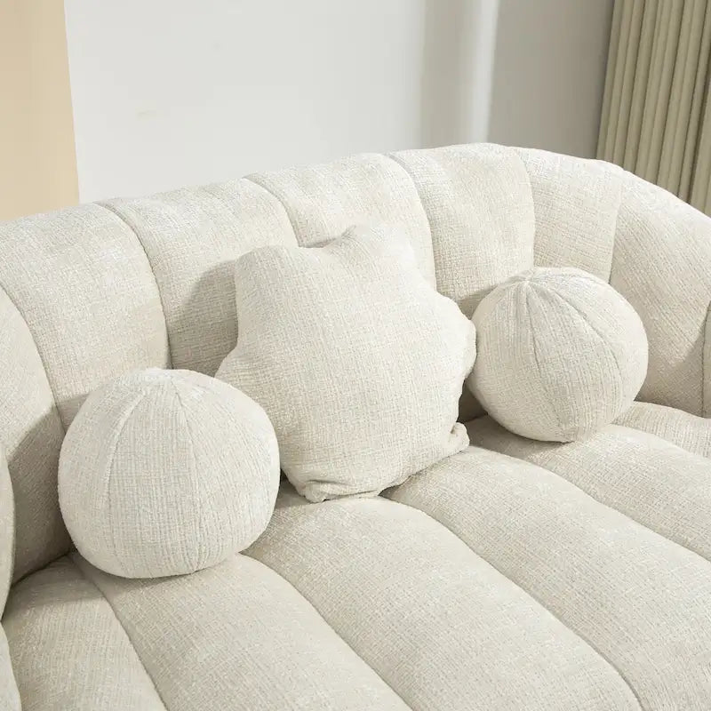 63.78" Chenille Upholstered Lounge Chair with High Density Foam – White
