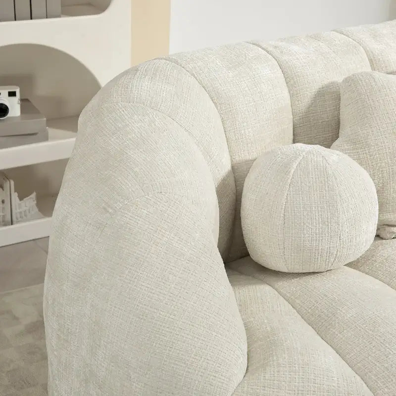 63.78" Chenille Upholstered Lounge Chair with High Density Foam – White