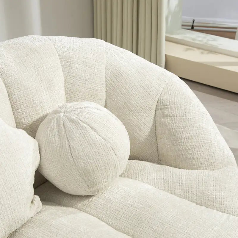 63.78" Chenille Upholstered Lounge Chair with High Density Foam – White