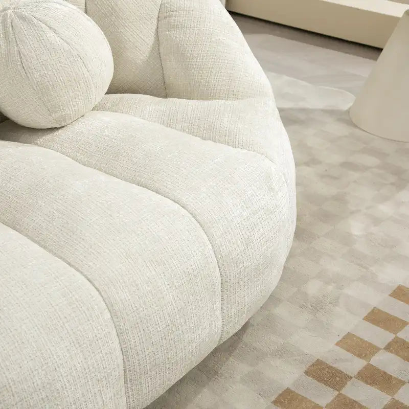 63.78" Chenille Upholstered Lounge Chair with High Density Foam – White