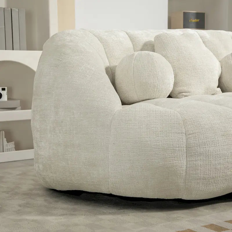 63.78" Chenille Upholstered Lounge Chair with High Density Foam – White