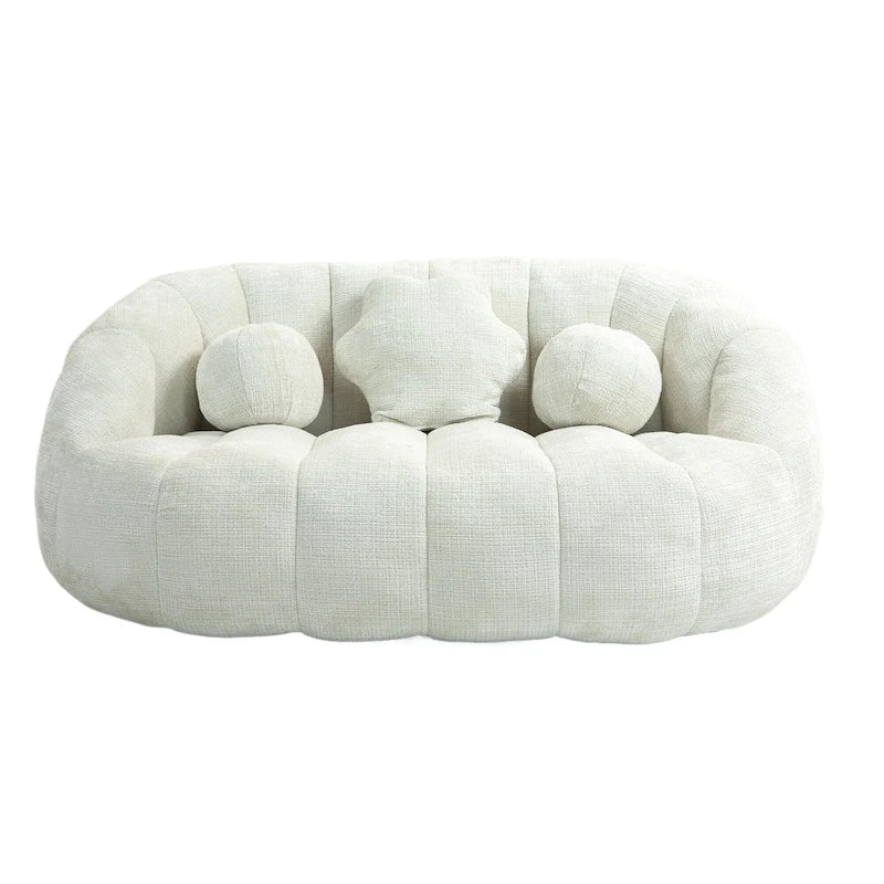 63.78" Chenille Upholstered Lounge Chair with High Density Foam – White