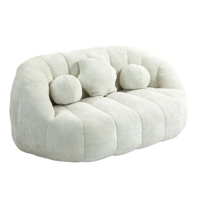 63.78" Chenille Upholstered Lounge Chair with High Density Foam – White