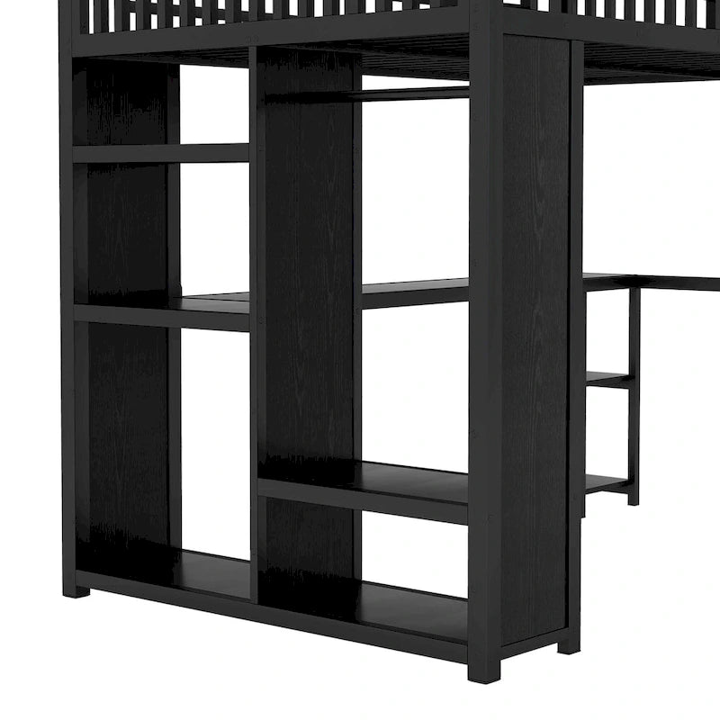 Hochbettgestell in Full-XL-Größe mit integriertem Kleiderschrank