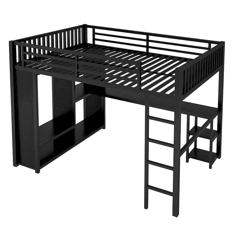 Hochbettgestell in Full-XL-Größe mit integriertem Kleiderschrank