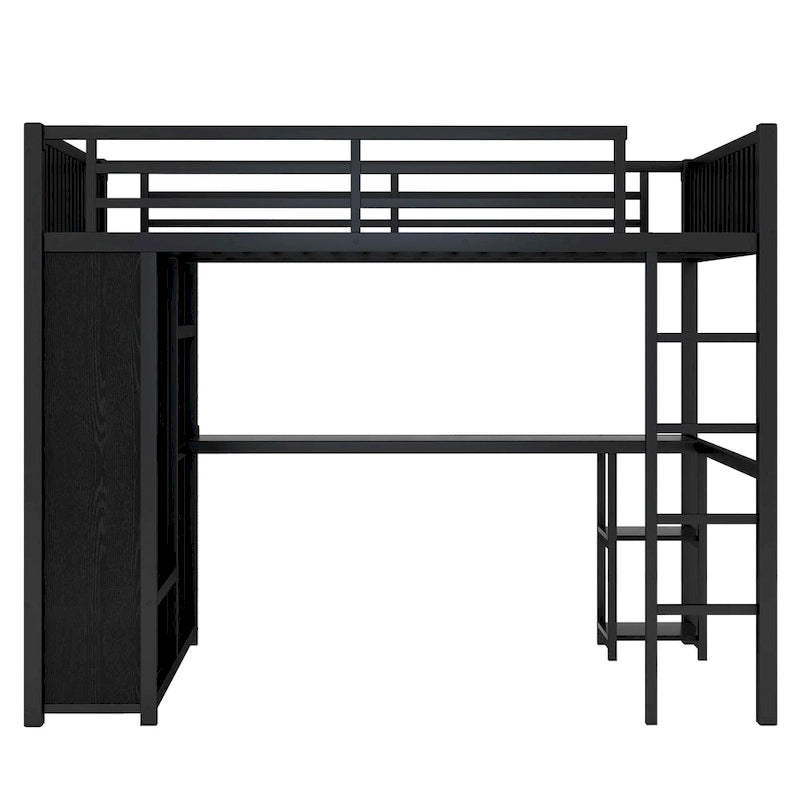 Hochbettgestell in Full-XL-Größe mit integriertem Kleiderschrank