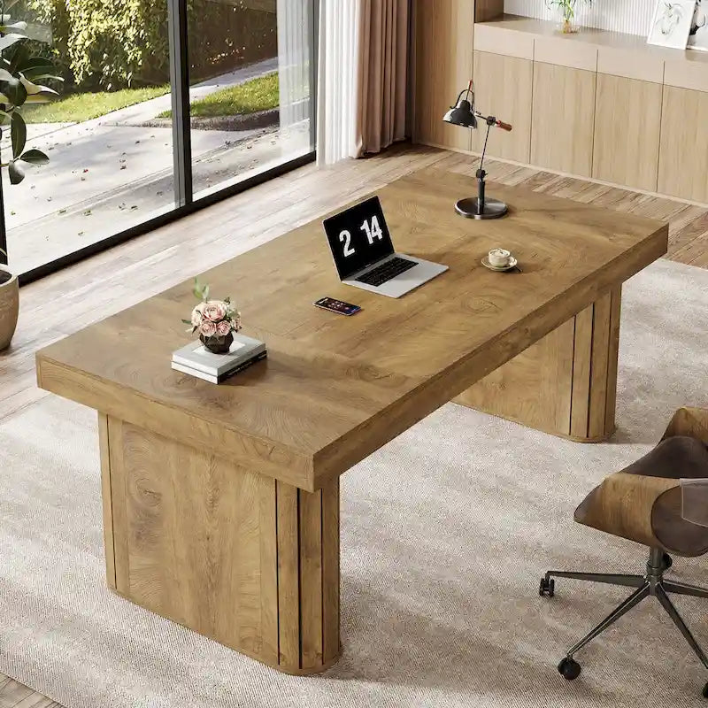 70.9" Executive Desk, Computer Desk, Large Workstation for Home Office, Brown