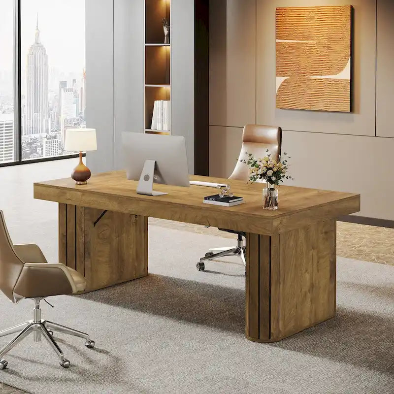 70.9" Executive Desk, Computer Desk, Large Workstation for Home Office, Brown