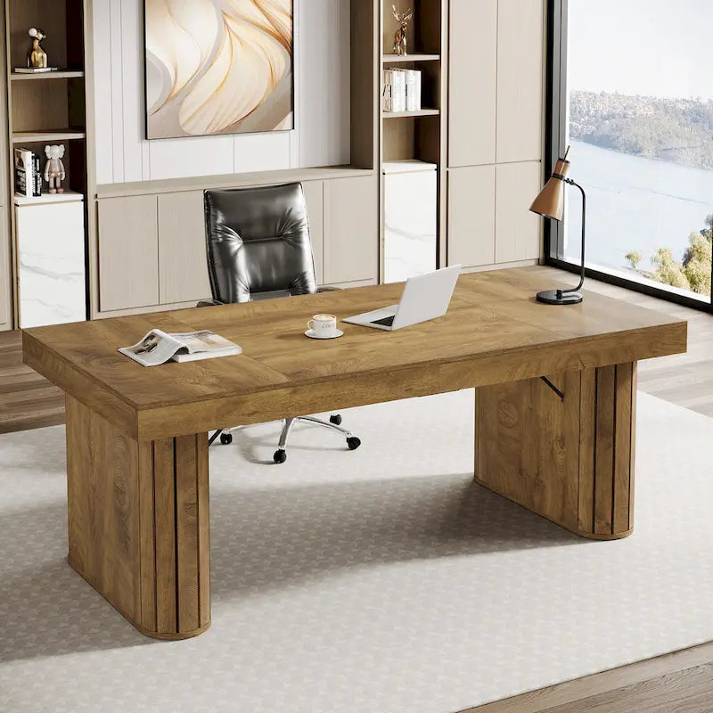70.9" Executive Desk, Computer Desk, Large Workstation for Home Office, Brown