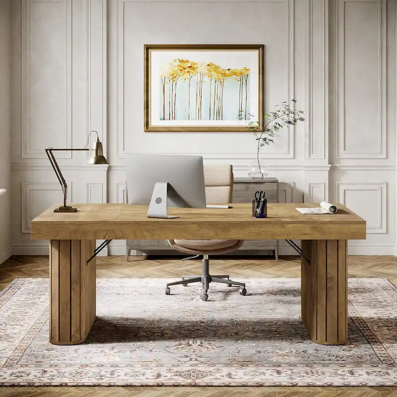 70.9" Executive Desk, Computer Desk, Large Workstation for Home Office, Brown