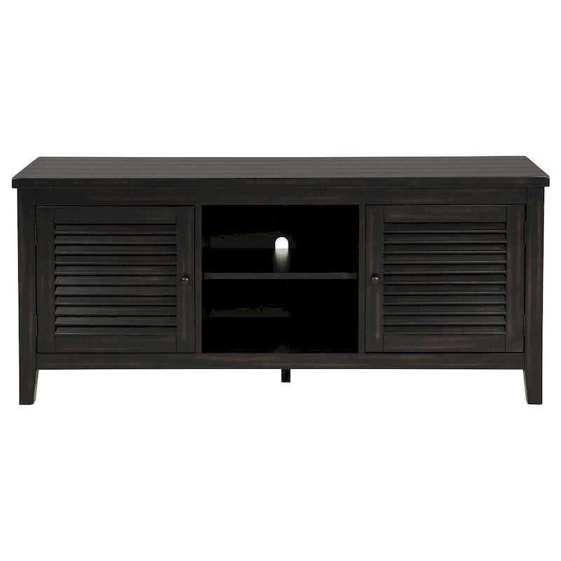 TV-Schrank und Medienkonsole, 2 Türen und Regale, schwarzes Holz, 60 Zoll