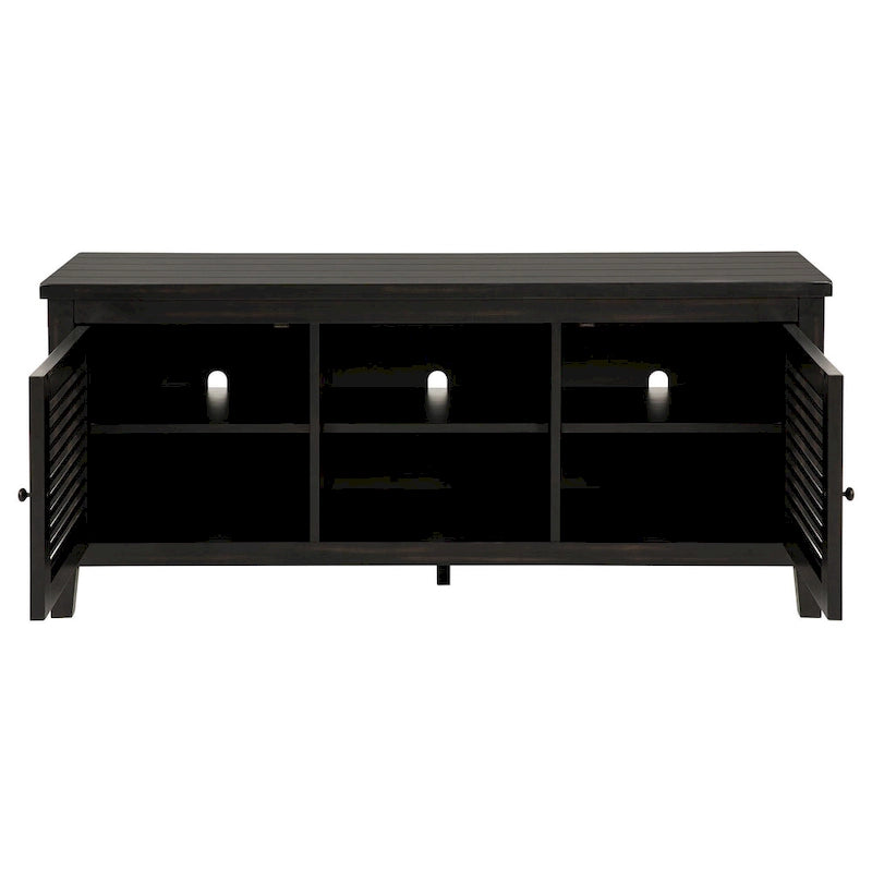 TV-Schrank und Medienkonsole, 2 Türen und Regale, schwarzes Holz, 60 Zoll