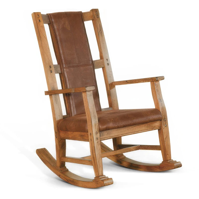 Schaukelstuhl mit Sitzfläche und Rückenlehne aus Kunstleder, rustikales Eichenbraun