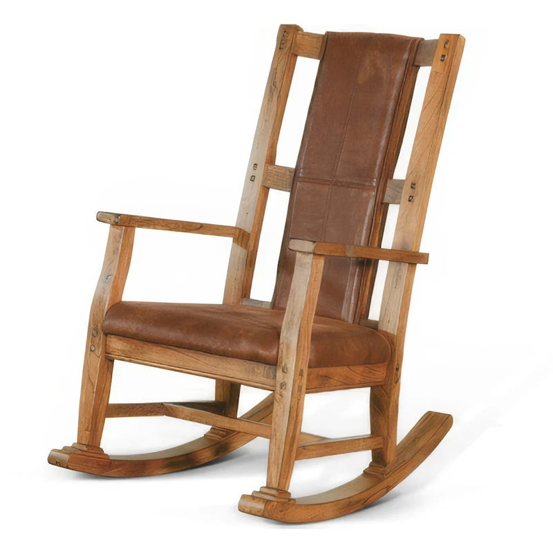 Schaukelstuhl mit Sitzfläche und Rückenlehne aus Kunstleder, rustikales Eichenbraun