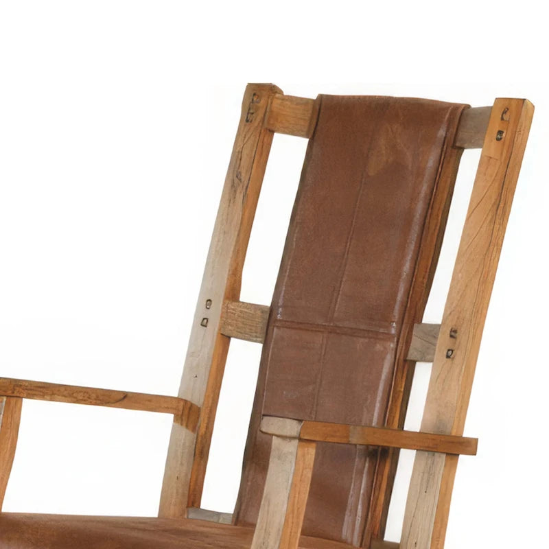 Schaukelstuhl mit Sitzfläche und Rückenlehne aus Kunstleder, rustikales Eichenbraun