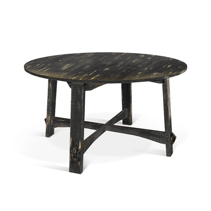 54 Inch Round Planked Black Smoke Mahogany Wood Dining Table