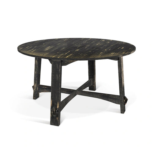 54 Inch Round Planked Black Smoke Mahogany Wood Dining Table