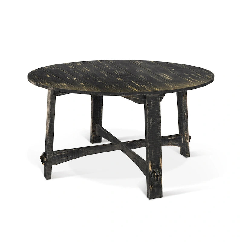 54 Inch Round Planked Black Smoke Mahogany Wood Dining Table