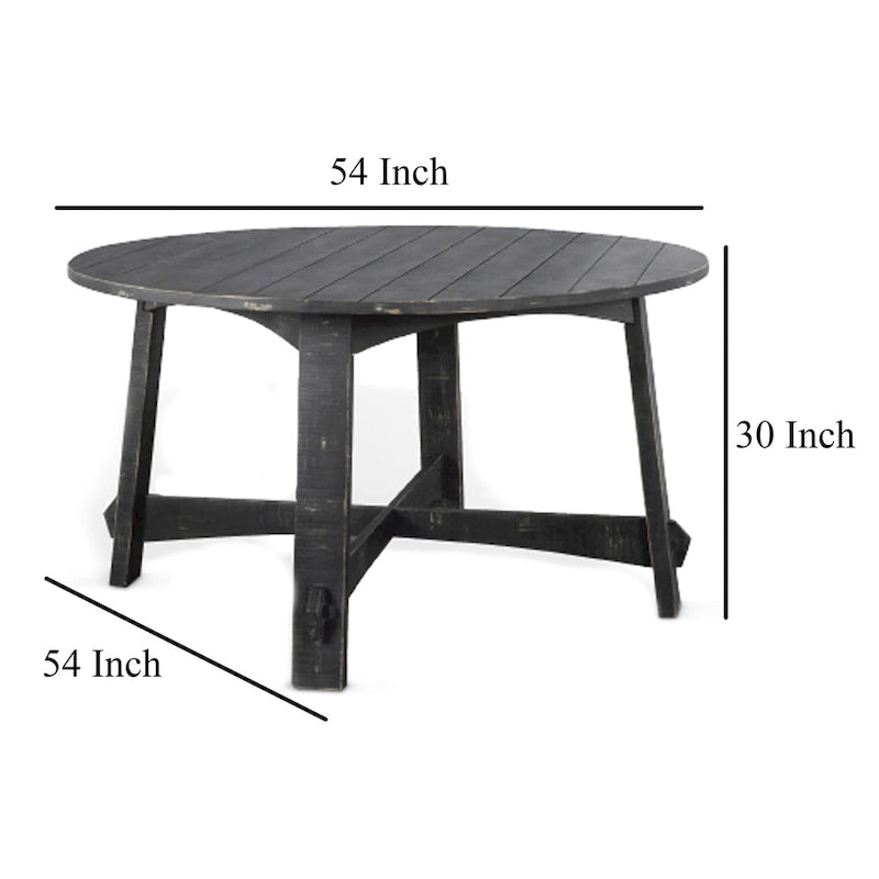54 Inch Round Planked Black Smoke Mahogany Wood Dining Table