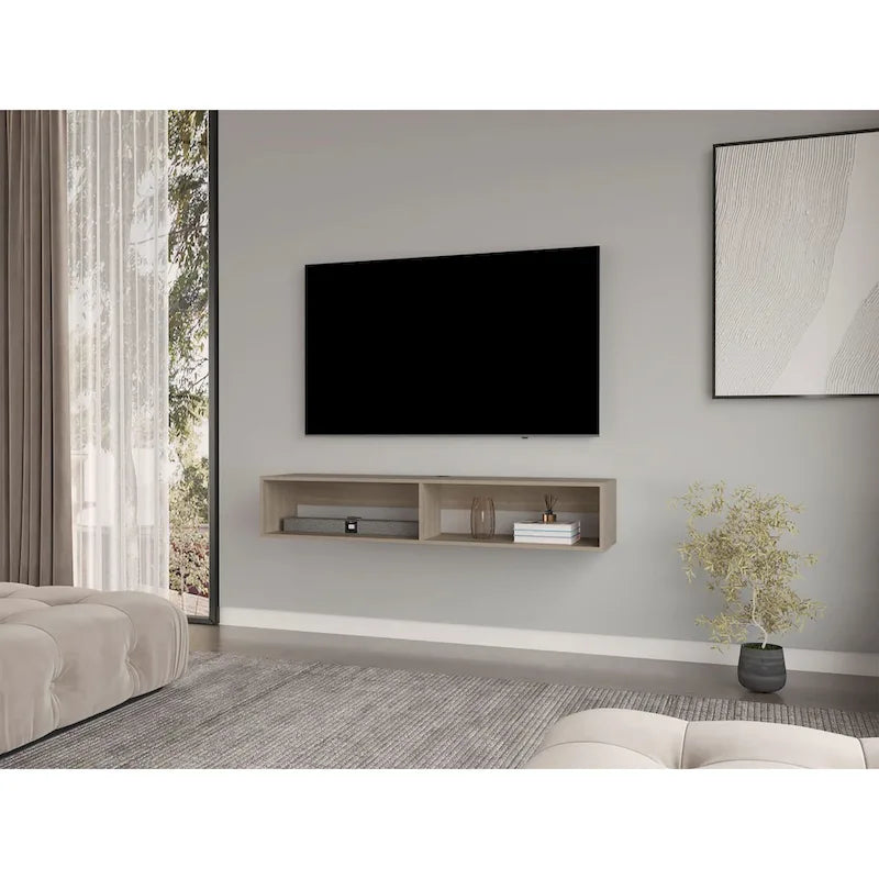 Floating TV Stand 59" with Open Shelves & Cable Management
