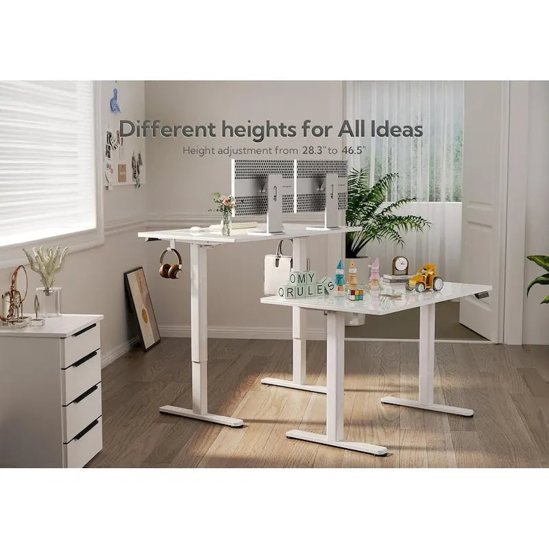 Glass Standing Desk, White Adjustable Height