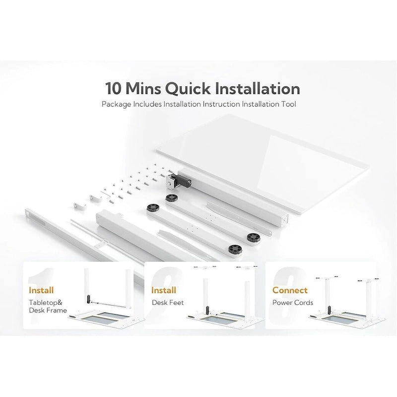 Glass Standing Desk, White Adjustable Height