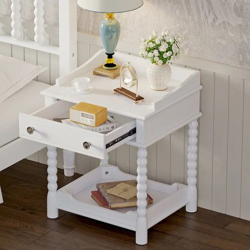 Retro Bedside Table, Nightstand with Drawer and Open Shelf for Bedroom