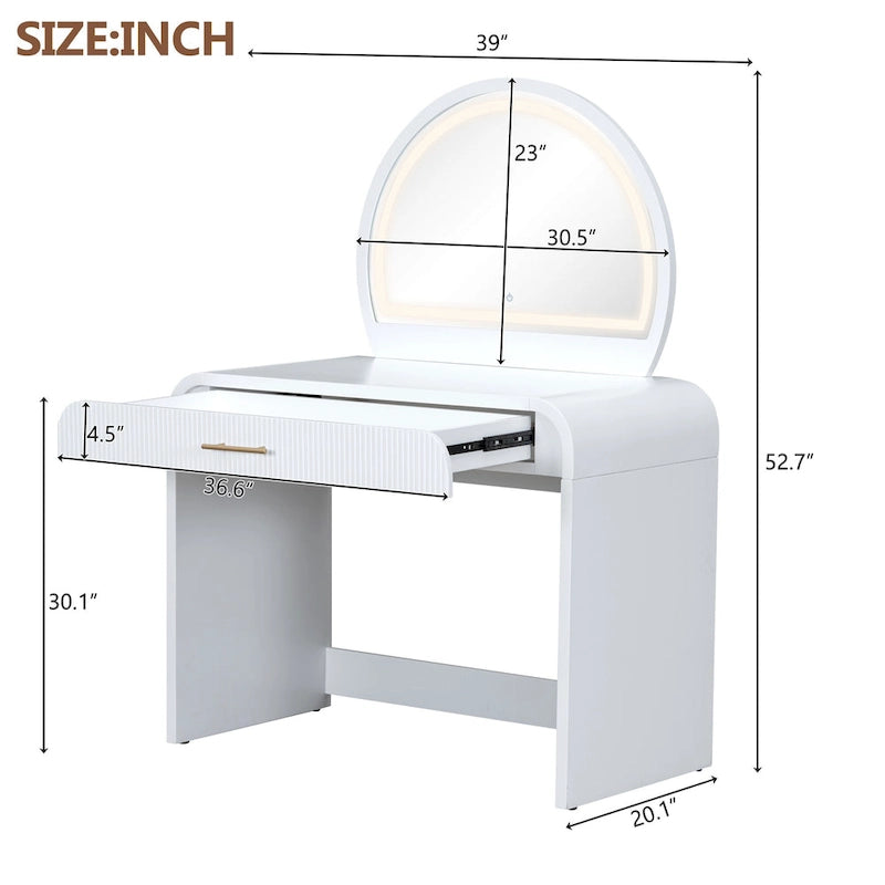 39" Makeup Vanity Table with Touch Screen LED Mirror