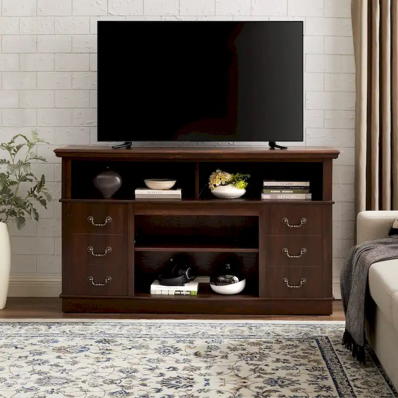 Traditional 60" TV Stand with Open and Closed Storage for TVs Up to 65"