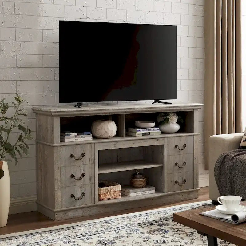 Traditional 60" TV Stand with Open and Closed Storage for TVs Up to 65"