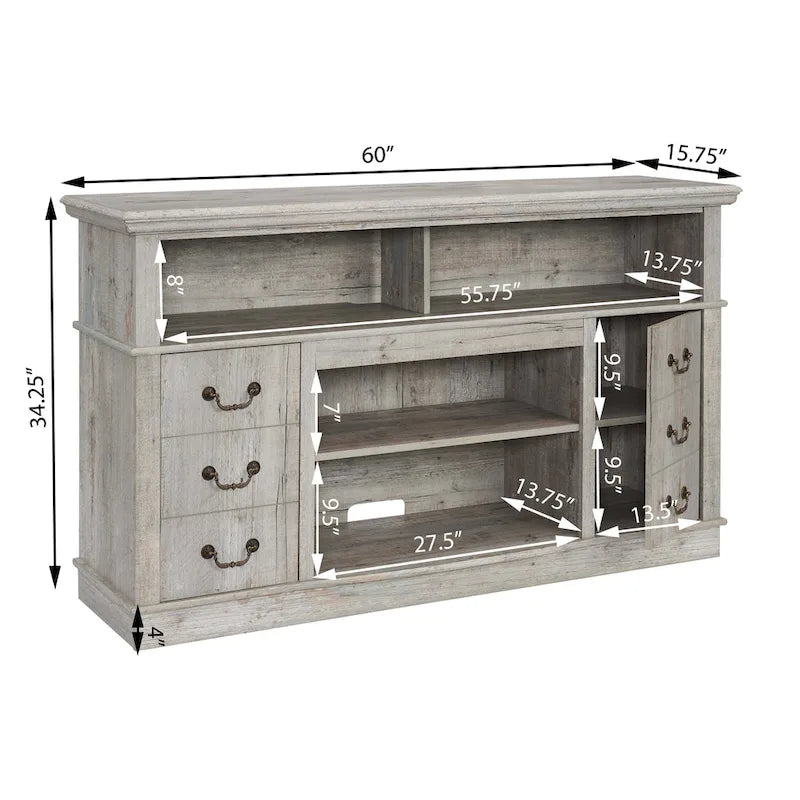Traditional 60" TV Stand with Open and Closed Storage for TVs Up to 65"
