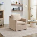 360° Swivel Accent Chair with Solid Wood Frame and Removable Back Cushion