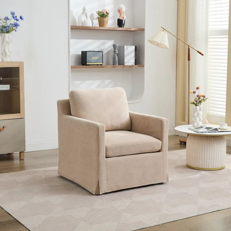 360° Swivel Accent Chair with Solid Wood Frame and Removable Back Cushion