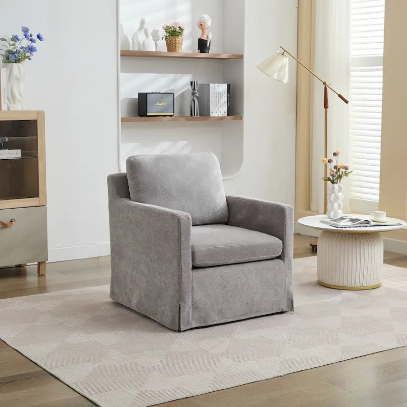 360° Swivel Accent Chair with Solid Wood Frame and Removable Back Cushion