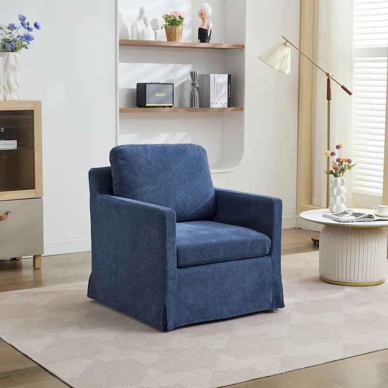 360° Swivel Accent Chair with Solid Wood Frame and Removable Back Cushion