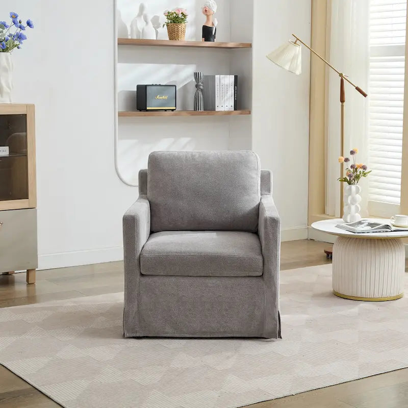 360° Swivel Accent Chair with Solid Wood Frame and Removable Back Cushion