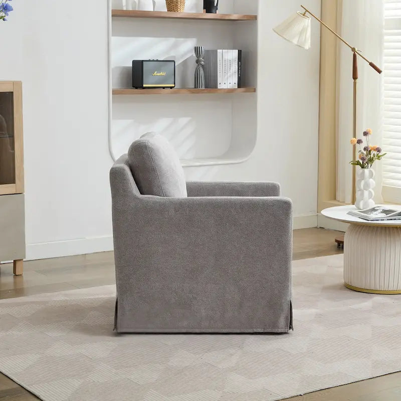 360° Swivel Accent Chair with Solid Wood Frame and Removable Back Cushion