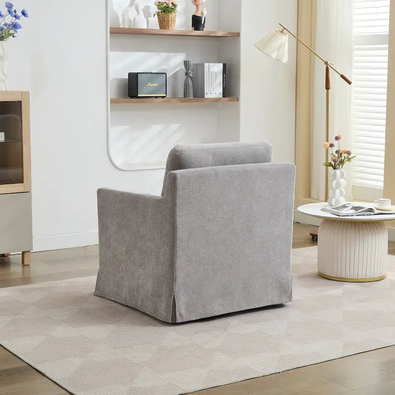 360° Swivel Accent Chair with Solid Wood Frame and Removable Back Cushion