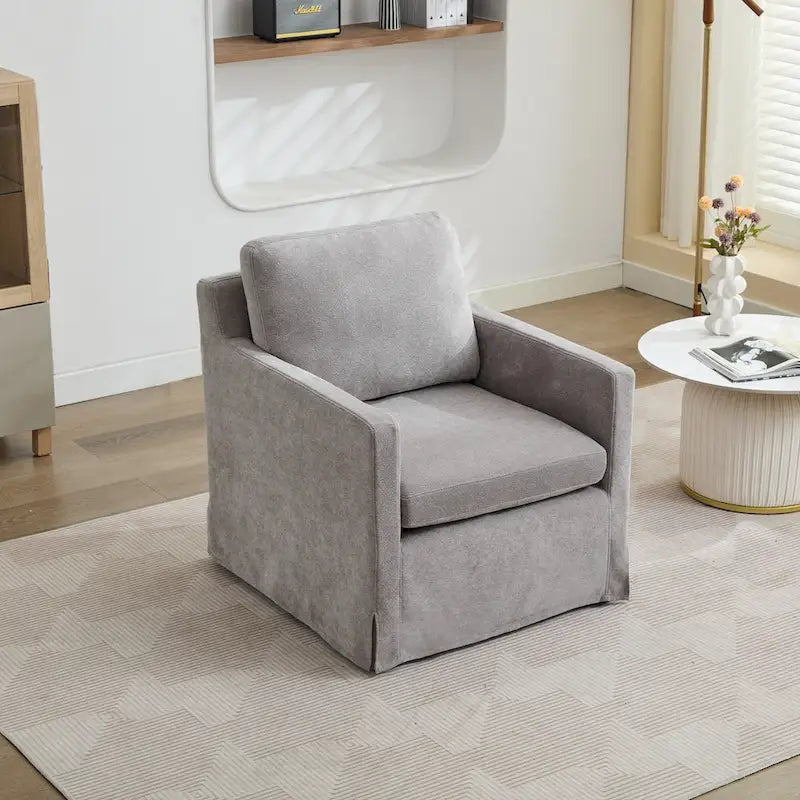 360° Swivel Accent Chair with Solid Wood Frame and Removable Back Cushion