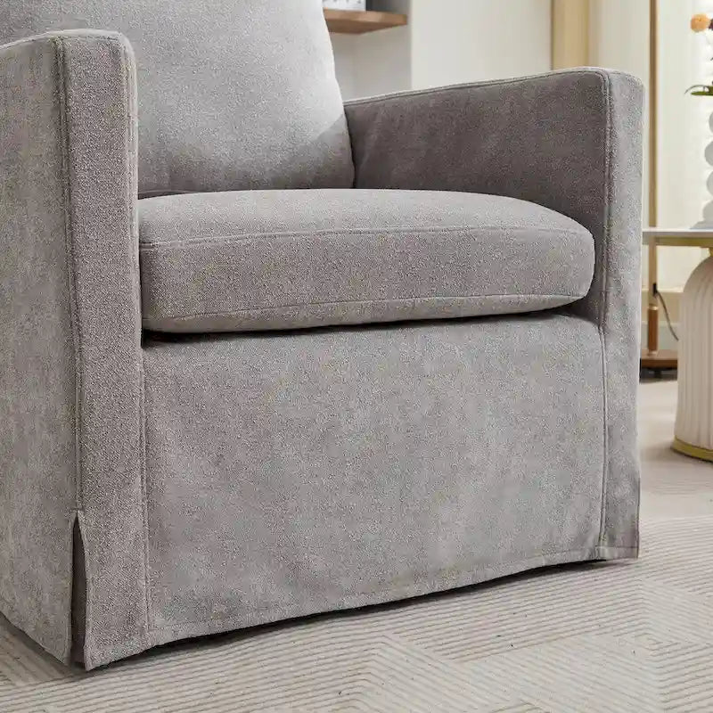 360° Swivel Accent Chair with Solid Wood Frame and Removable Back Cushion