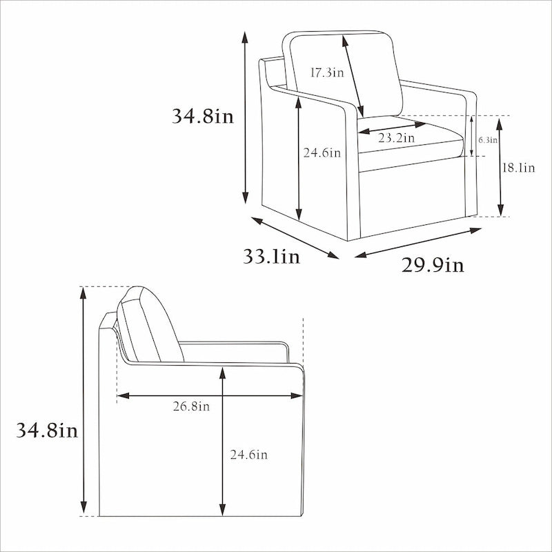 360° Swivel Accent Chair with Solid Wood Frame and Removable Back Cushion
