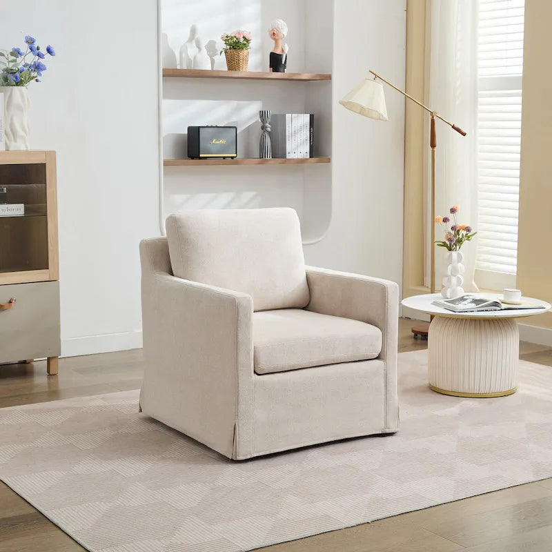 360° Swivel Accent Chair with Solid Wood Frame and Removable Back Cushion